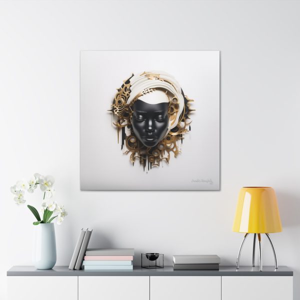 Canvas Gallery Wrap Tribal Mask Mandala, Black and Gold - "Trend" - Image 32