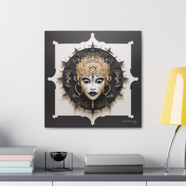 Canvas Gallery Wrap Tribal Mask Mandala, Black and Gold - "Herald" - Image 24