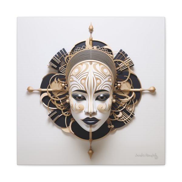 Canvas Gallery Wrap Tribal Mask Mandala, Black and Gold - "Traveler" - Image 21