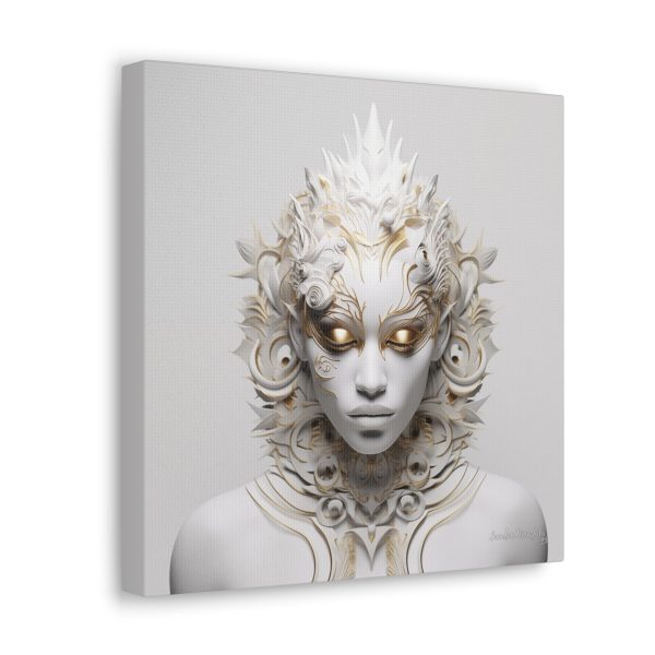 Canvas Gallery Wrap Tribal Mask Mandala, White and Gold - "Sprite" - Image 6