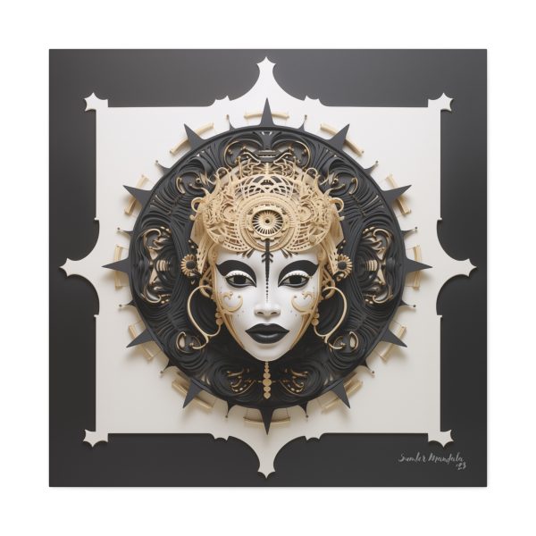 Canvas Gallery Wrap Tribal Mask Mandala, Black and Gold - "Herald" - Image 29