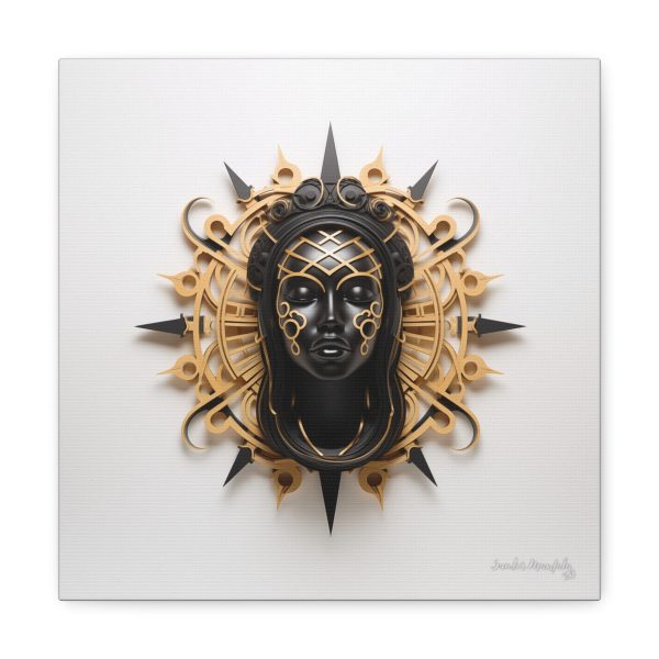 Canvas Gallery Wrap Tribal Mask Mandala, Black and Gold - "Navigator" - Image 5