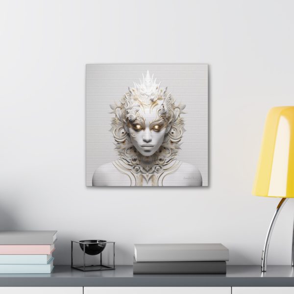 Canvas Gallery Wrap Tribal Mask Mandala, White and Gold - "Sprite" - Image 12