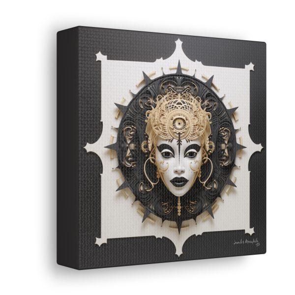 Canvas Gallery Wrap Tribal Mask Mandala, Black and Gold - "Herald" - Image 18