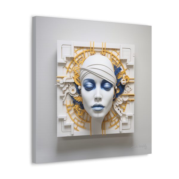 Canvas Gallery Wrap Tribal Mask Mandala, Blue and Gold - "Maze" - Image 22