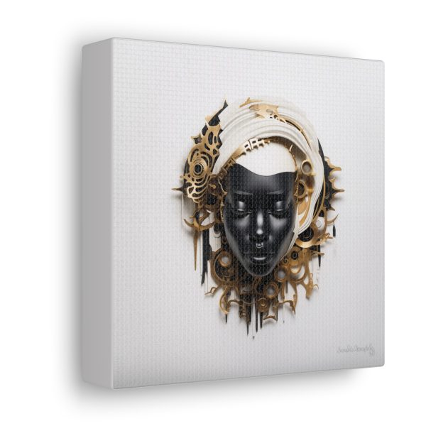 Canvas Gallery Wrap Tribal Mask Mandala, Black and Gold - "Trend" - Image 18