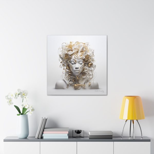 Canvas Gallery Wrap Tribal Mask Mandala, White and Gold - "Anthousai" - Image 7