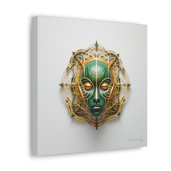 Canvas Gallery Wrap Tribal Mask Mandala, Green and Gold - "Tesselate" - Image 6