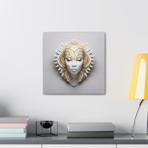 Canvas Gallery Wrap Tribal Mask Mandala, White and Gold - "Ember" - Image 12