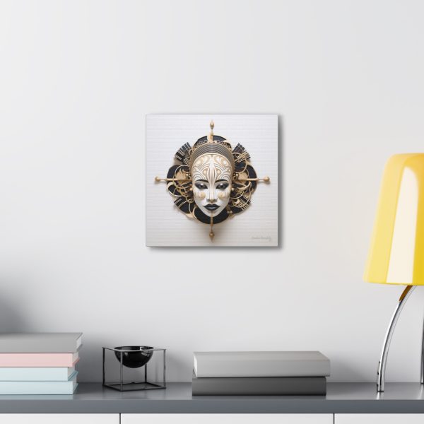 Canvas Gallery Wrap Tribal Mask Mandala, Black and Gold - "Traveler" - Image 8