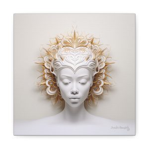 Canvas Gallery Wrap Tribal Mask Mandala, White and Gold - "Orisha"