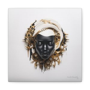 Canvas Gallery Wrap Tribal Mask Mandala, Black and Gold - "Trend"