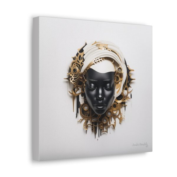 Canvas Gallery Wrap Tribal Mask Mandala, Black and Gold - "Trend" - Image 6
