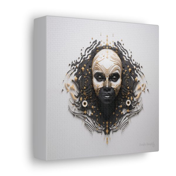 Canvas Gallery Wrap Tribal Mask Mandala, Black and Gold - "Ripples" - Image 18