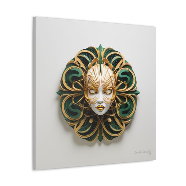 Canvas Gallery Wrap Tribal Mask Mandala, Green and Gold - "Phoebus" - Image 14