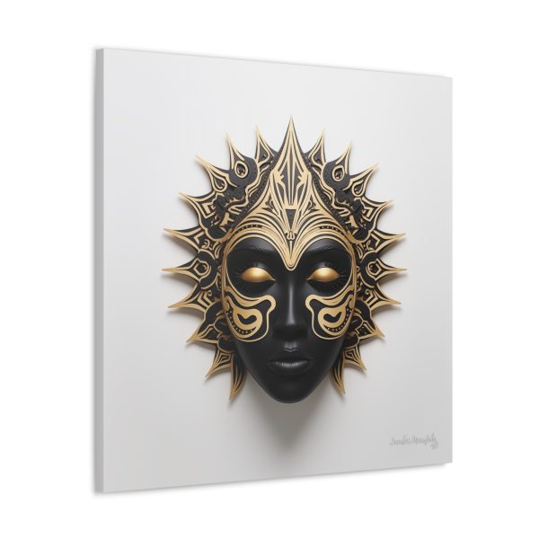 Canvas Gallery Wrap Tribal Mask Mandala, Black and Gold - "Sun Sleeper" - Image 14