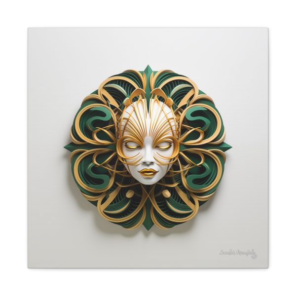 Canvas Gallery Wrap Tribal Mask Mandala, Green and Gold - "Phoebus" - Image 21