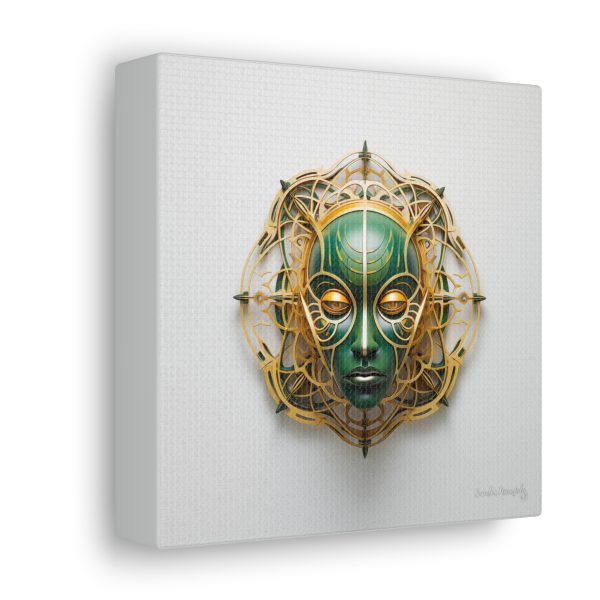 Canvas Gallery Wrap Tribal Mask Mandala, Green and Gold - "Tesselate" - Image 18