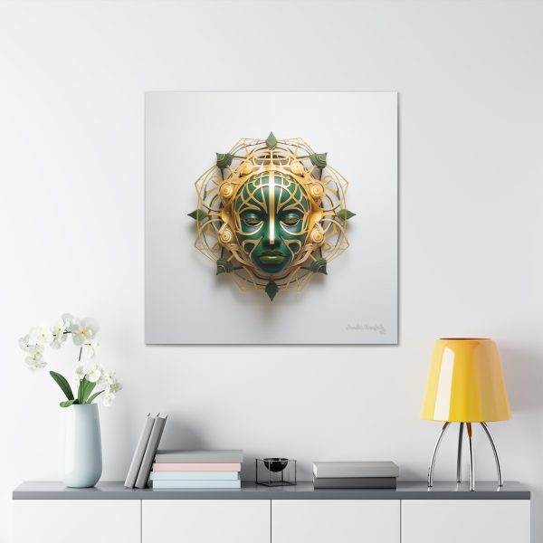 Canvas Gallery Wrap Tribal Mask Mandala, Green and Gold - "Fiber" - Image 32