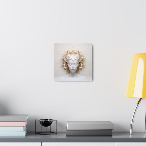 Canvas Gallery Wrap Tribal Mask Mandala, White and Gold - "Orisha" - Image 4