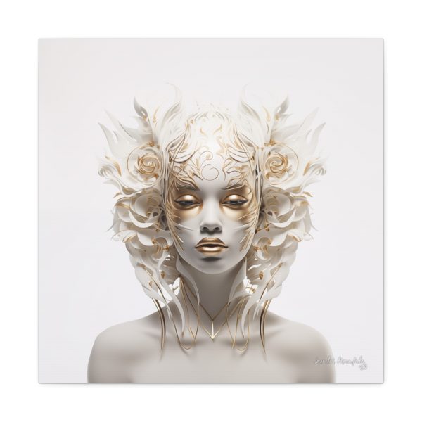 Canvas Gallery Wrap Tribal Mask Mandala, White and Gold - "Masquerade" - Image 25