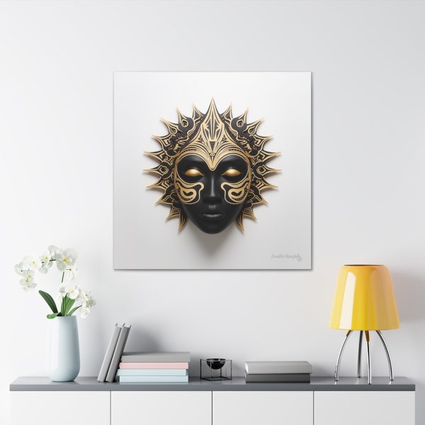 Canvas Gallery Wrap Tribal Mask Mandala, Black and Gold - "Sun Sleeper" - Image 32