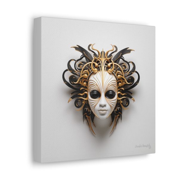 Canvas Gallery Wrap Tribal Mask Mandala, Black and Gold - "Medusa" - Image 2