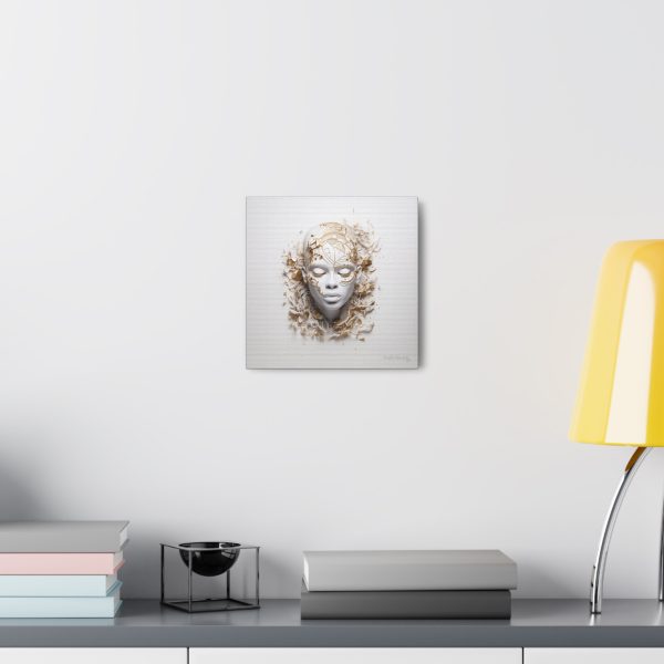 Canvas Gallery Wrap Tribal Mask Mandala, White and Gold - "Mesmeric" - Image 4