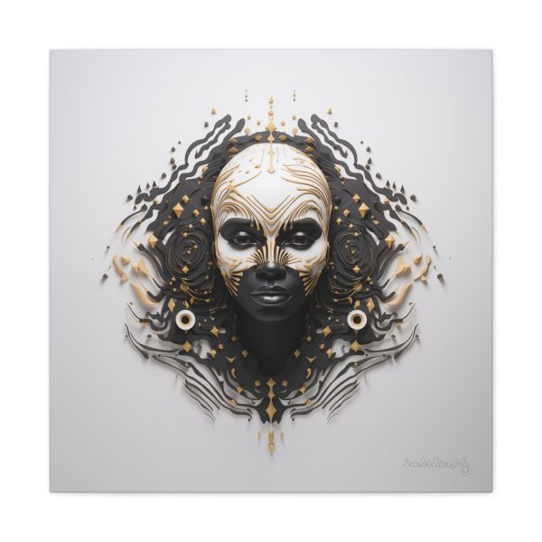 Canvas Gallery Wrap Tribal Mask Mandala, Black and Gold - "Ripples" - Image 25